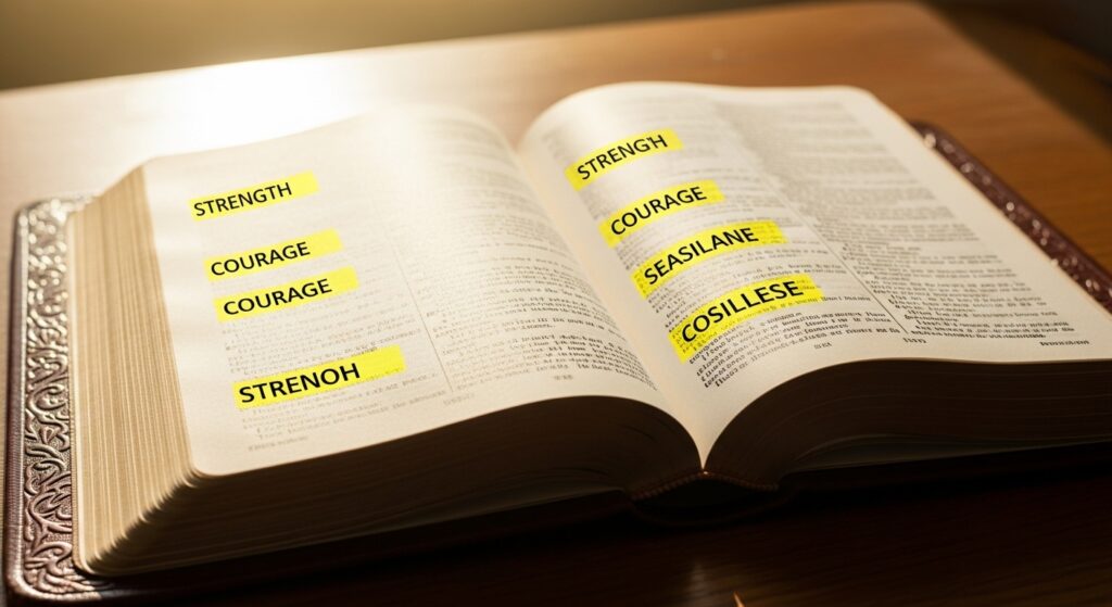 Bible quotes about strength in hard times with verse highlights.