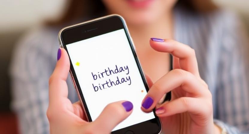 Wife sending birthday text to husband from phone.