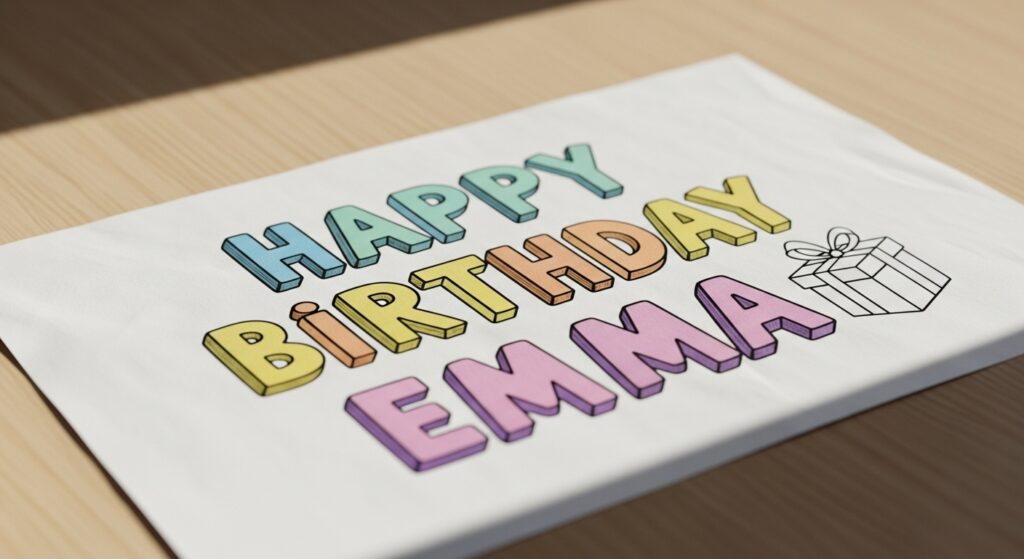 personalized name coloring page with Happy Birthday text)