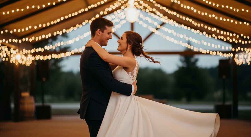 First dance under warm wedding lights