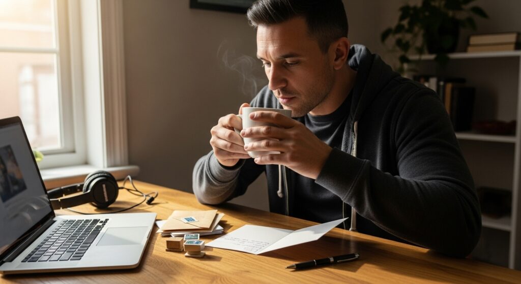 Man writing a heartfelt get well card message.