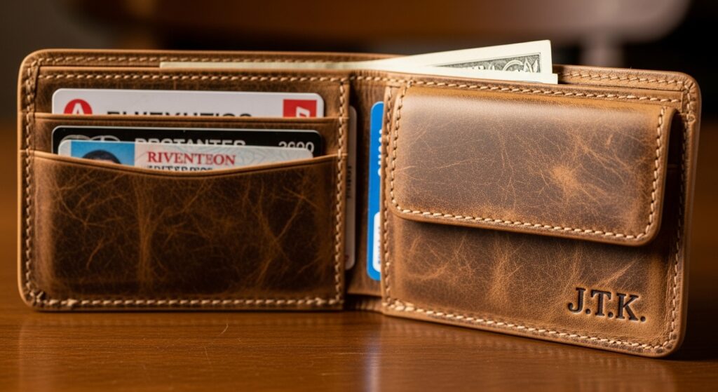 Personalized leather wallet for husband